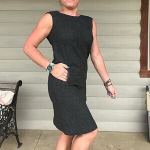 Vintage 60s Pendleton Woolen Mills Gray Wool Boat Neck Sleeveless Sheath Dress